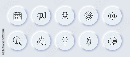 Aim set icon. Sale of goods, target audience, marketing, income, business, online store, targeted advertising, world. Contextual advertising. Neomorphism. Vector line icon for business