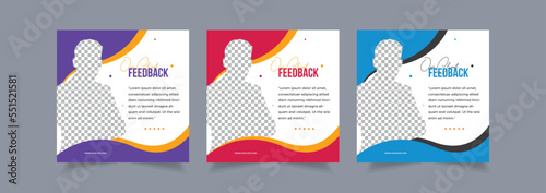Set of customer feedback social media post design template, client testimonial with square size modern and creative, eps 10