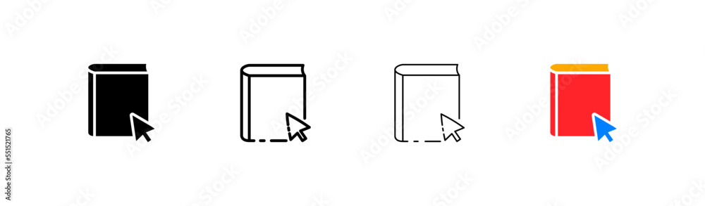 Online library line icon. Click. pointer, book, ebook, education, text book, learning, literature, Writer. Author concept. Vector four icon in different style on white background Online library line icon. Click. pointer, book, ebook, education, text book, learning, literature, Writer. Author concept. Vector four icon in different style on white background