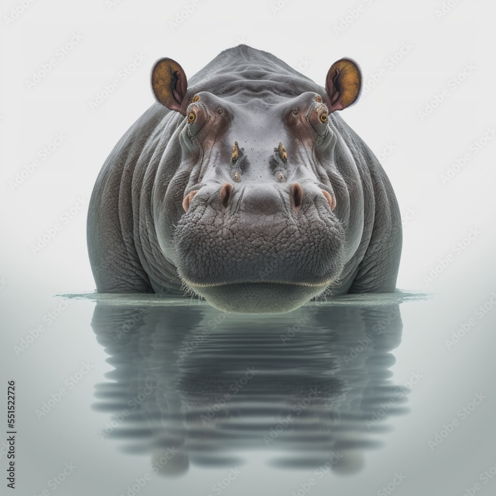 hippopotamus on a white background. rendering - obrazy, fototapety, plakaty 