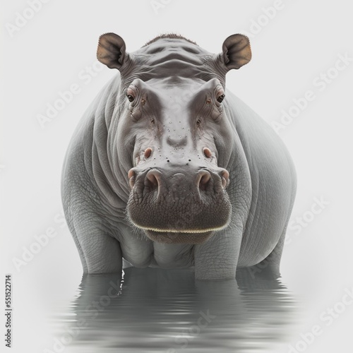 Photo hippopotamus on a white background. rendering