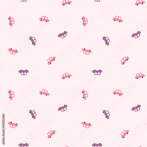 Seamless pattern with pink and purple cars