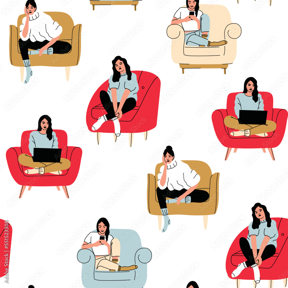 People on the couch vector cartoon seamless pattern background for wallpaper, wrapping, packing, and backdrop. People on the couch vector cartoon seamless pattern background for wallpaper, wrapping, packing, and backdrop.