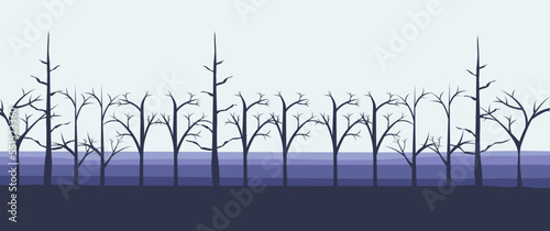 Winter landscape illustration with dead wood or trees silhouette, perfect for background, desktop background, wallpaper, banner, new year, winter event.