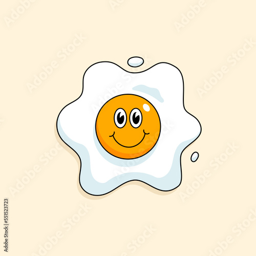 smiling face sunny side up fried egg breakfast cute vector outline illustration mascot design