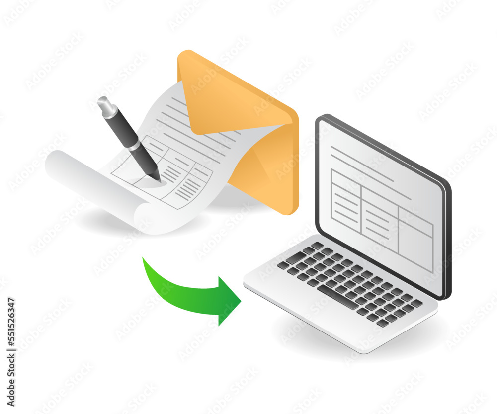 Illustration isometric concept Filling email form