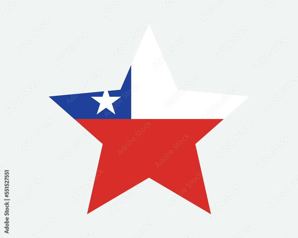 Chile Star Flag. Chilean Star Shape Flag. Country National Banner Icon Symbol Vector 2D Flat Artwork Graphic Illustration Chile Star Flag. Chilean Star Shape Flag. Country National Banner Icon Symbol Vector 2D Flat Artwork Graphic Illustration