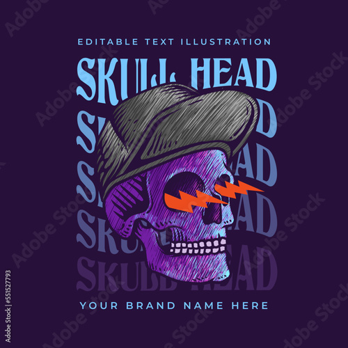 90s neon skeleton illustration with hatching style