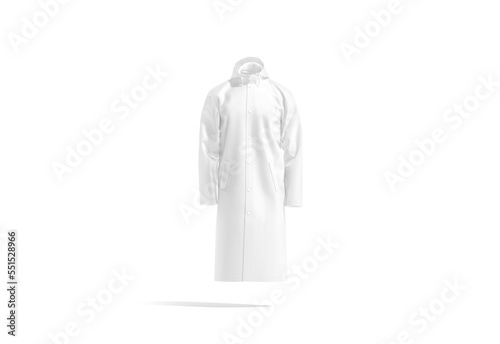 Blank white protective raincoat mockup, front view