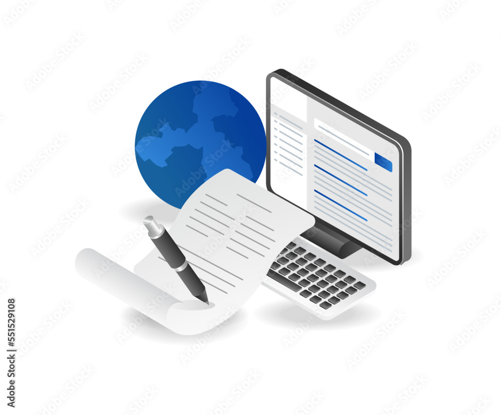 Flat isometric illustration concept of recording information from internet world Flat isometric illustration concept of recording information from internet world