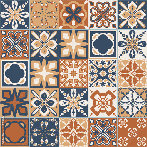 Brown walnut ceramic tiles for design, square patchwork style, vector illustration