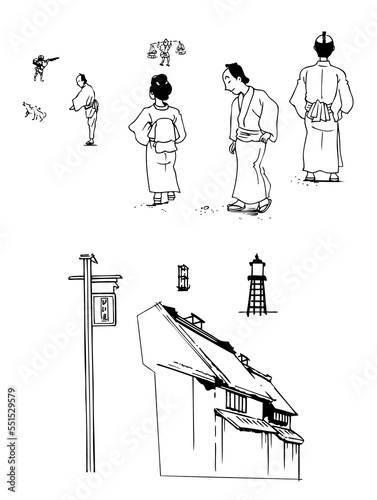江戸の町,人,生活,モノクロ