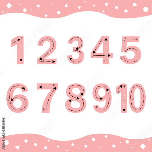 Number 1-10 tracing practice worksheet with all numbers for kids learning to count and to write. Worksheet for learning numbers. Number training write and count numbers. Exercises handwriting practice