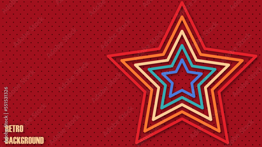 Colorful rating stars in retro style on a perforated background. Vector illustration in 1970s 1980s 1960s style. Feedback concept for mobile app or website. Quality shape design. Colorful rating stars in retro style on a perforated background. Vector illustration in 1970s 1980s 1960s style. Feedback concept for mobile app or website. Quality shape design.