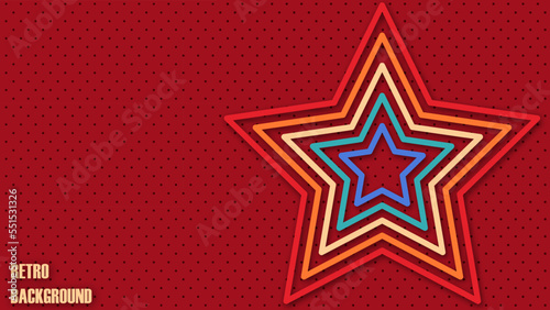 Colorful rating stars in retro style on a perforated background. Vector illustration in 1970s 1980s 1960s style. Feedback concept for mobile app or website. Quality shape design.