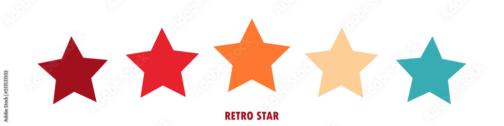 Colorful rating 5 stars in retro style on a white background. Feedback concept for mobile app or website. Quality shape design. Vector illustration in 1970s 1980s 1960s style. Colorful rating 5 stars in retro style on a white background. Feedback concept for mobile app or website. Quality shape design. Vector illustration in 1970s 1980s 1960s style.
