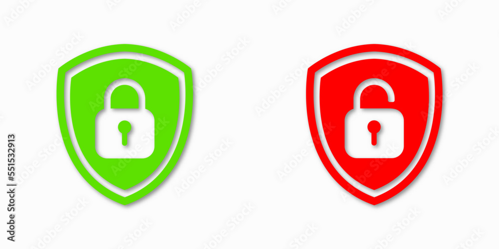 Set of Shield Lock and Unlock Icon. Symbol padlock. Vector sign Illustration. Set of Shield Lock and Unlock Icon. Symbol padlock. Vector sign Illustration.