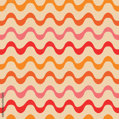 Abstract retro funky waves seamless pattern in pink, orange , red and tangerine . For retro 70s poster, background and home décor	