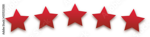 Star red icon on white background. Customer feedback concept. Vector 5 stars rating review. Quality shape design. Vector yellow isolated five stars.