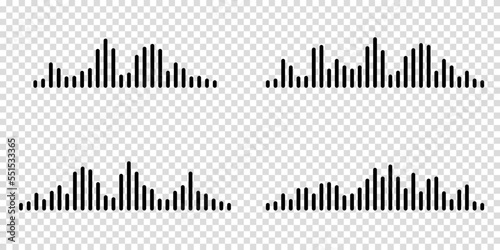 Audio wave. icon sound song. podcast set waves. Symbols on transparent isolated background. Voice message. Vector illustration. EQ
