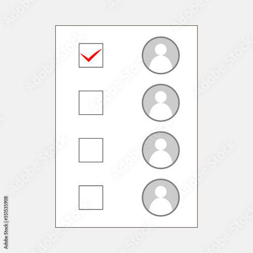 Finished standard ballot paper with voting results
