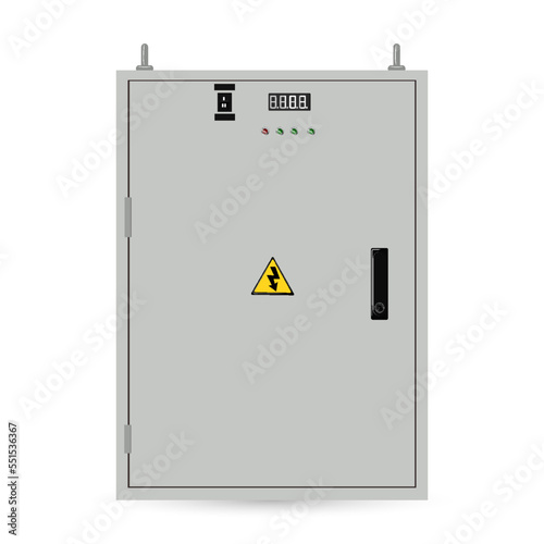 Electrical box, industrial electrical control panel. Substation. Vector image