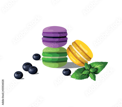 Set of colorful macaroons isolated on white background