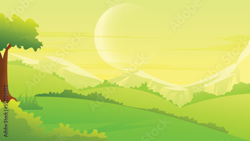 Nature landscape and environment with moon over mountains.