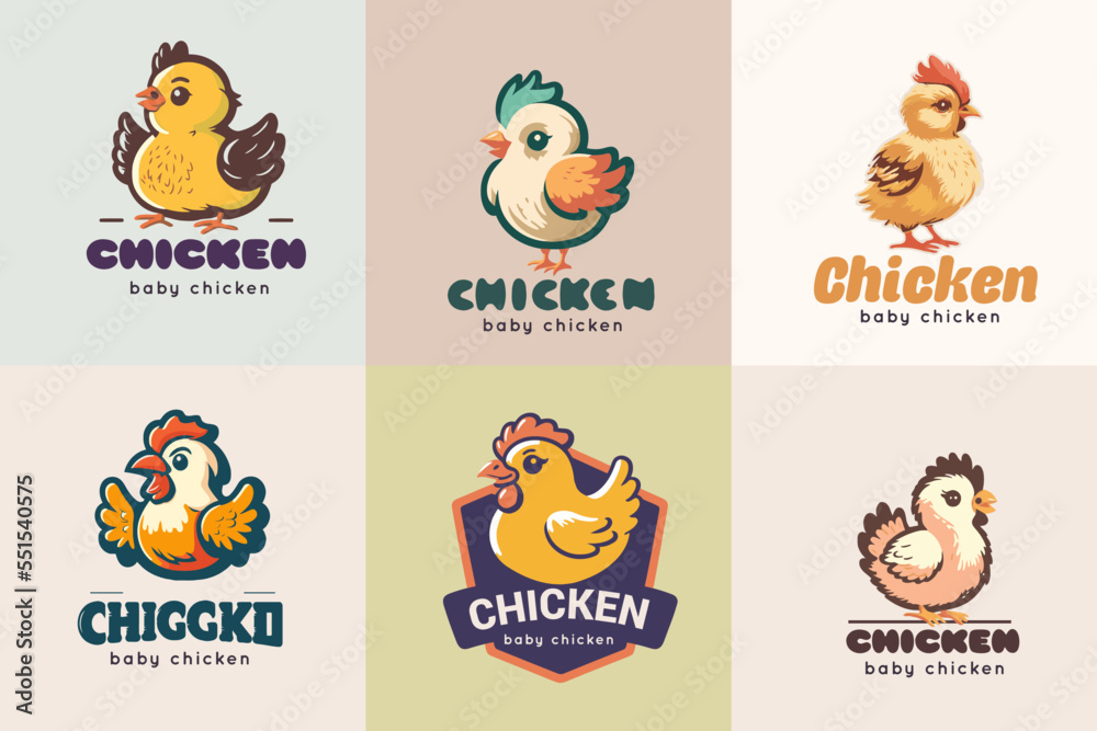 Set of chicken roster logo label illustration. Chicken mascot logo vector