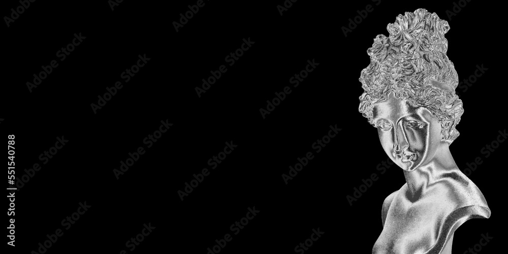 Marble silver statue of an ancient Greek goddess isolated on black background Marble silver statue of an ancient Greek goddess isolated on black background