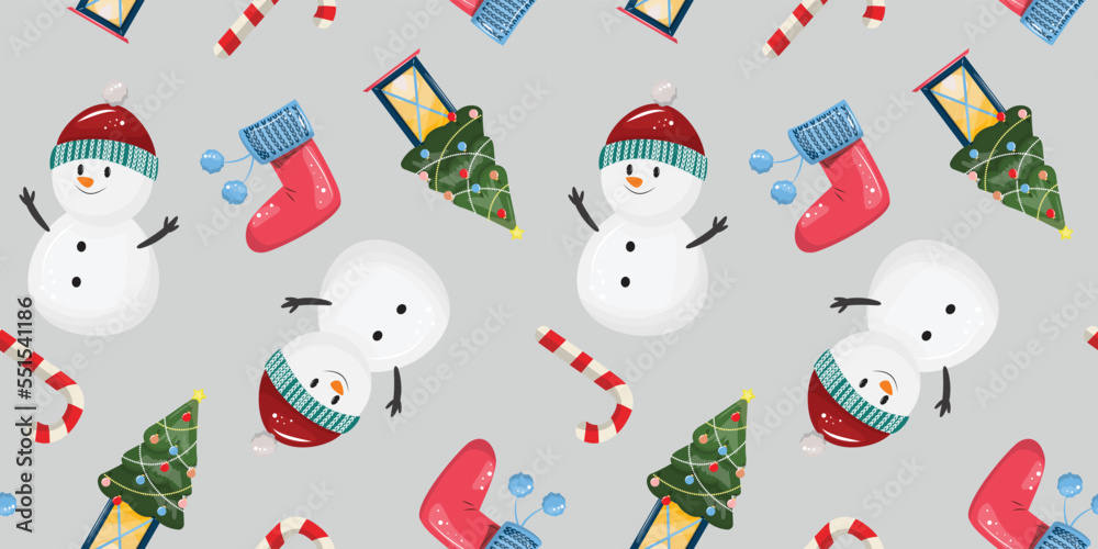 Seamless winter pattern with Christmas elements. Vector pattern. 
