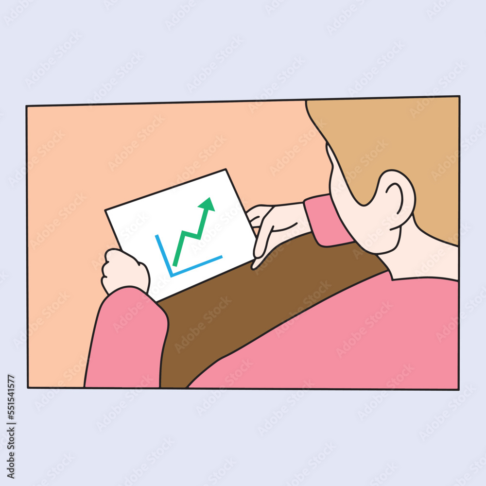 Fototapeta premium illustration of a man looking at rising stock market profits
