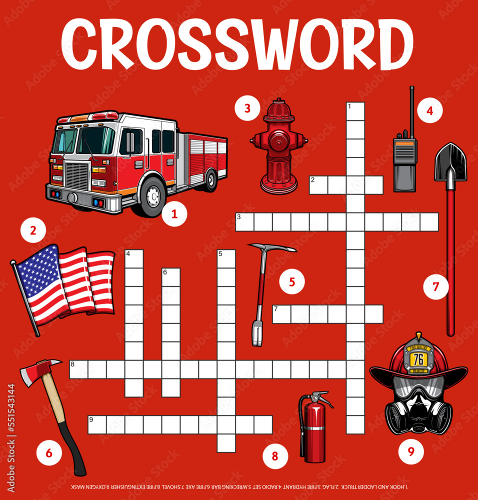 Vetor de Firefighter and firefighting equipment crossword grid