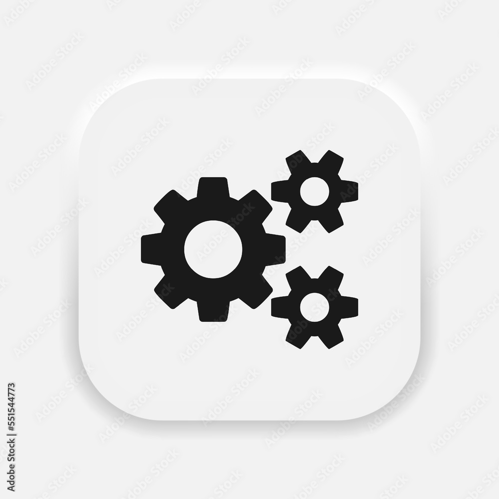 Settings icon isolated vector. Gears cogs symbols in neumorphism style. Vector EPS 10 Settings icon isolated vector. Gears cogs symbols in neumorphism style. Vector EPS 10
