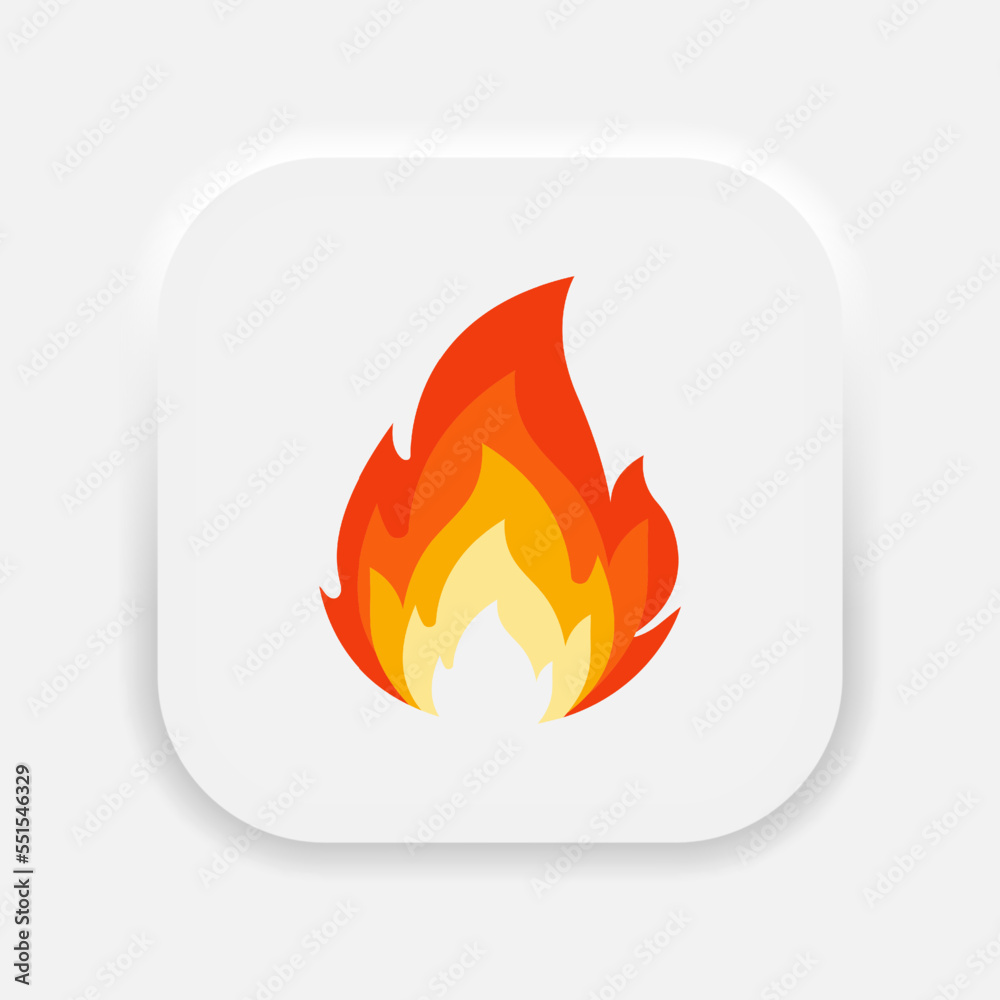 Fire, flame. Red, orange and yellow burning fire symbol in neumorphism style. Vector EPS 10 Fire, flame. Red, orange and yellow burning fire symbol in neumorphism style. Vector EPS 10
