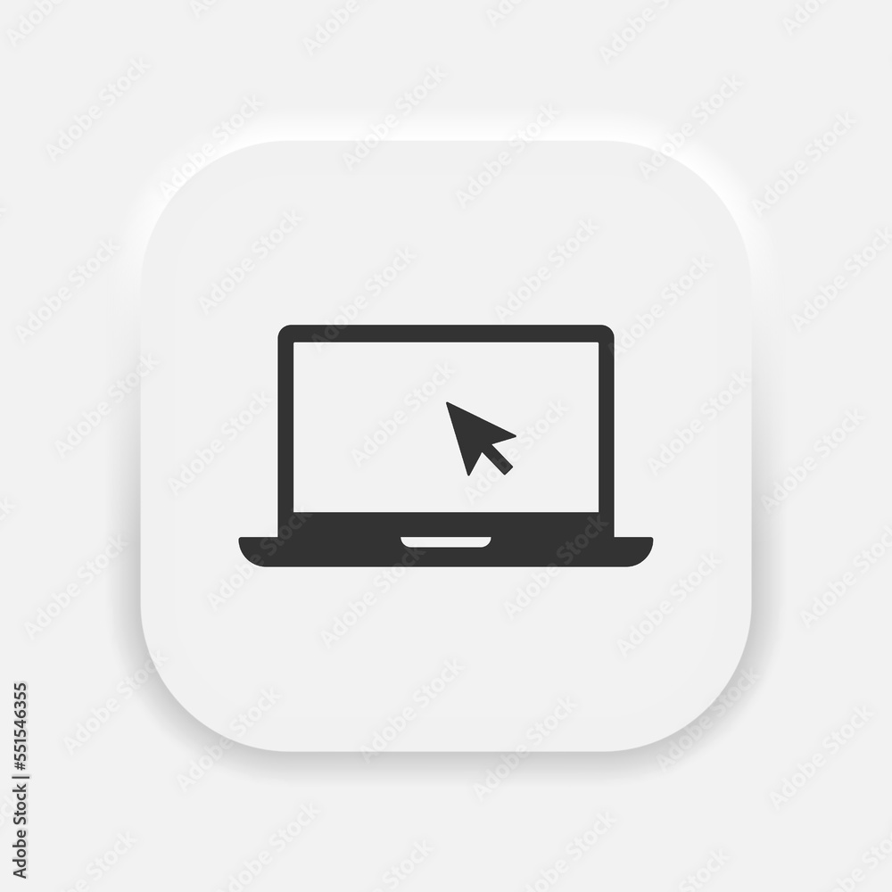 Internet vector icon. Laptop pc computer with arrow cursor on display symbol in neumorphism style. Vector EPS 10 Internet vector icon. Laptop pc computer with arrow cursor on display symbol in neumorphism style. Vector EPS 10