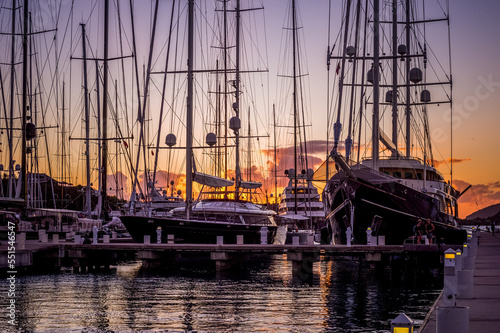 Luxury yacht marina. Seashore on Caribbean