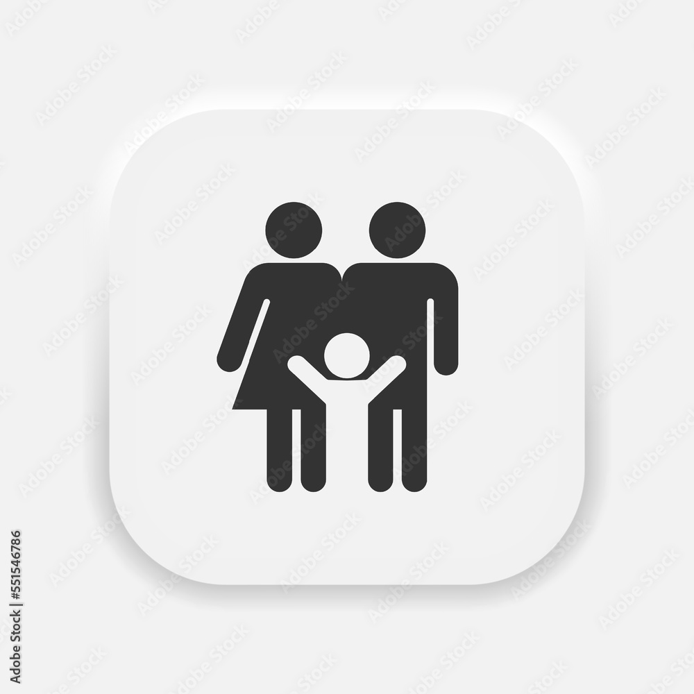 Family Icon. Parents symbol isolated. Father, mother and child sign in neumorphism style. Vector EPS 10 Family Icon. Parents symbol isolated. Father, mother and child sign in neumorphism style. Vector EPS 10