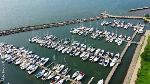 Aerial of the Bronte Marina in Oakville, Ontario, Canada 4K