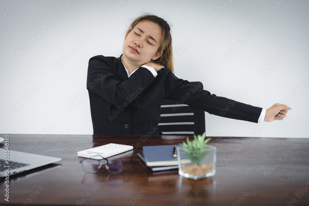 Businesswoman Suffering From Shoulder Pain At Workplace. Businesswoman Suffering From Shoulder Pain At Workplace.
