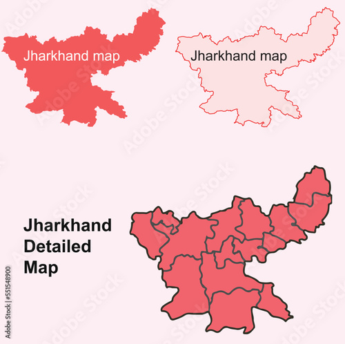 Jharkhand map vector, Jharkhand map images, Jharkhand Map with district, State boundary and district boundary of Jharkhand