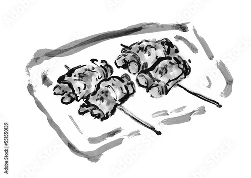 アスパラベーコンの手描き和風イラスト素材　白黒,モノクロ,単色