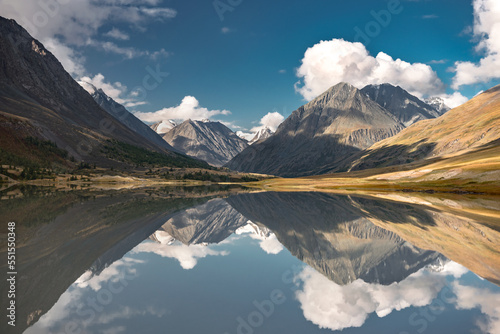 Beautiful tranquil lake in Altai mountains at morning time