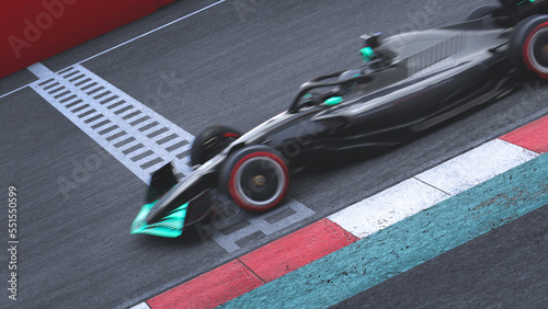 unfocused racing car running on track 3D illustration.