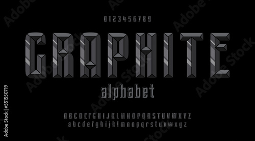 Graphite chisel style alphabet and font. Uppercase, lowercase and numbers. Plain vector retro alphabet