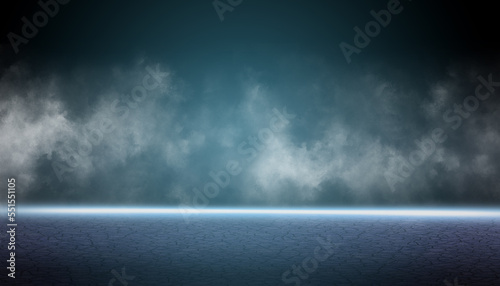 Abstract light in a dark empty Background with smoke, smog. Dark background scene for showing or design backdrop. 3D rendering