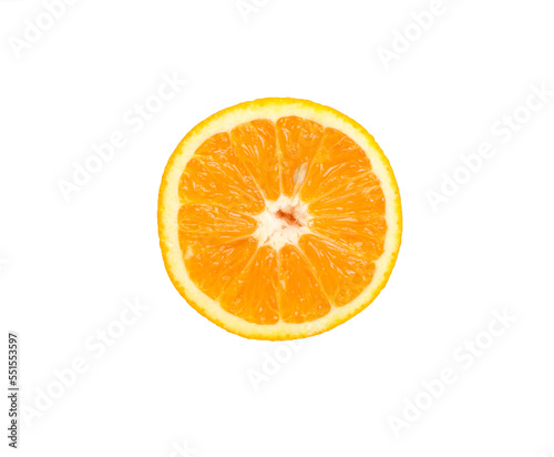 fresh orange sllice isolated on white, top view