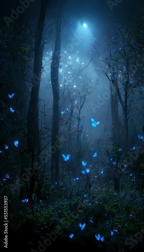 Magical fantasy fairy tale scenery  night in a forest