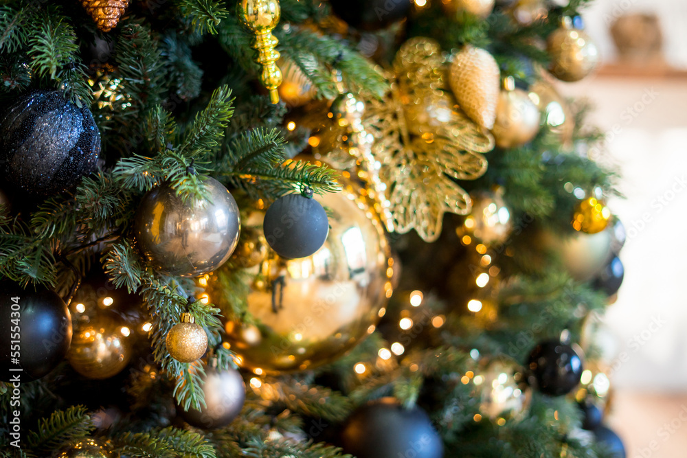 Decorated Christmas tree on blurred background. Decorated Christmas tree on blurred background.