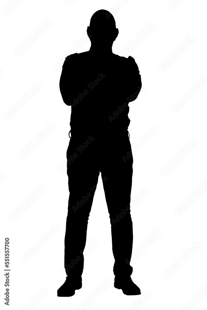 silhouette; of a man standing on white background,